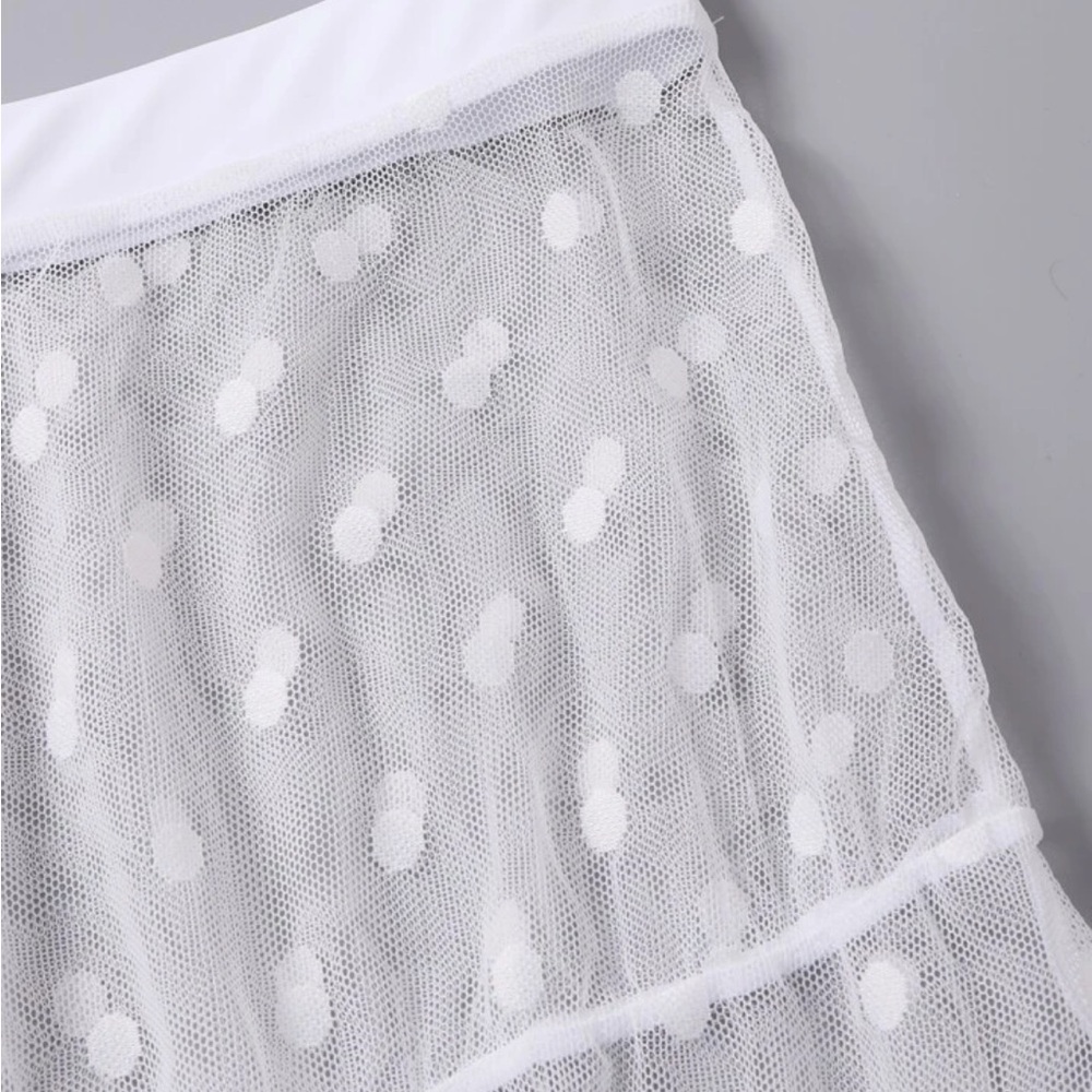 SHEIN white polka dot sheer mesh maxi skirt NWOT large - Picture 6 of 7